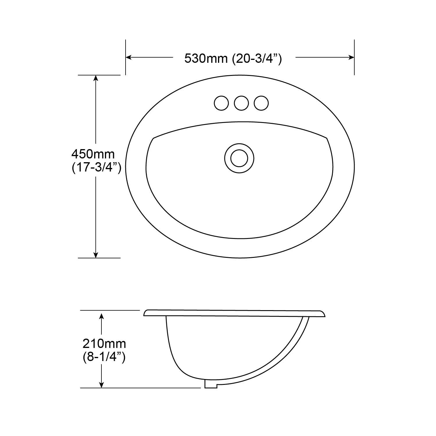 specification of MU-3220D, 20-inch bathroom ceramic overmount drop-in sink